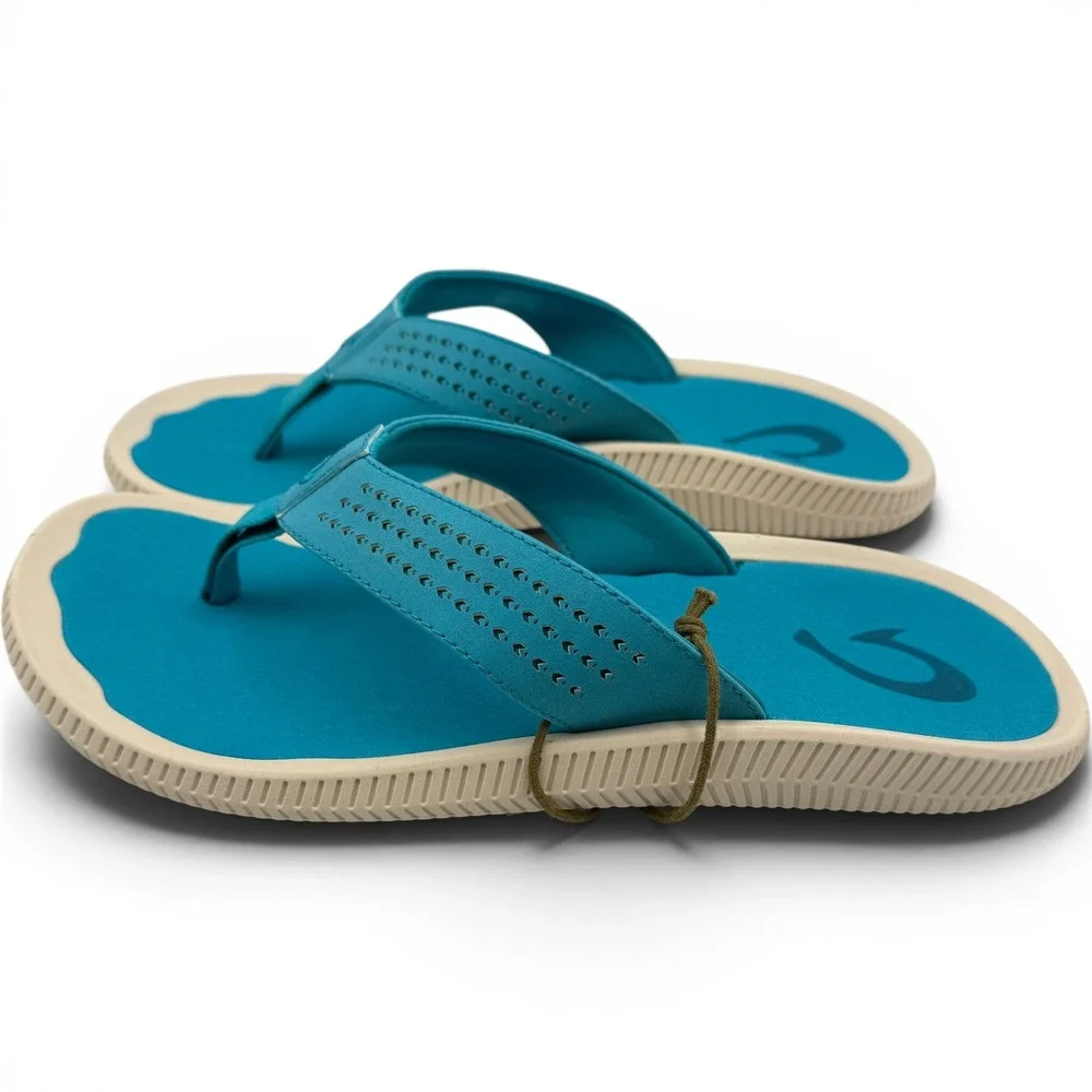 OluKai Ulele Flip Flop Sandals Mens 9 Tropic Blue 10435-3X3X Water Resistant NEW
